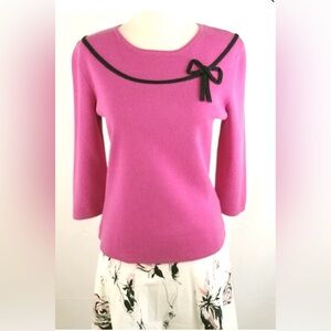 Vintage 50's Style Designers Pink Sweater w/ Black Bow Detail Size Petite
